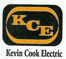Logo for Kevin Cook Electric featuring the initials KCE in yellow inside a black rectangle with a yellow border. The text Kevin Cook Electric is written below in black letters.