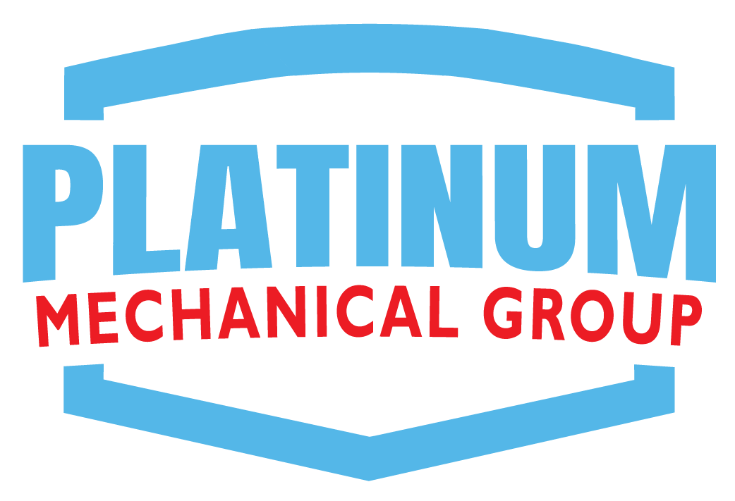 Logo with the words PLATINUM in large blue letters and MECHANICAL GROUP in smaller red letters beneath, both enclosed in a blue shield outline on a light background.